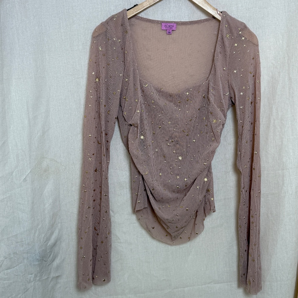 mi ami large pink mesh celestial long sleeve top
